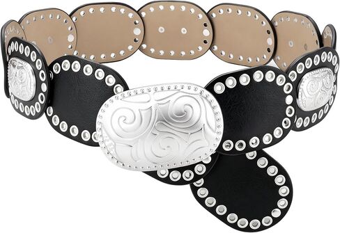 Ayliss Womens Wide Western Cowboy Disc Belt Oval Vintage Cowgirl Concho Leather Belts Boho Style for Jeans Dress Skirt in Kuwait