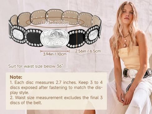 Ayliss Womens Wide Western Cowboy Disc Belt Oval Vintage Cowgirl Concho Leather Belts Boho Style for Jeans Dress Skirt in Kuwait