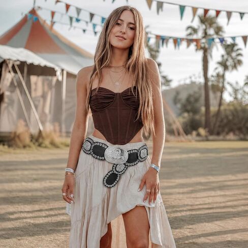 Ayliss Womens Wide Western Cowboy Disc Belt Oval Vintage Cowgirl Concho Leather Belts Boho Style for Jeans Dress Skirt in Kuwait