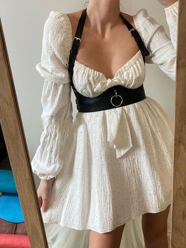 Body Harness for Women, Adjustable Faux Leather Chest Harness Belt, Minimalist Waist Harness, Festival Outfit Accessory for Rave, Party and Gothic Fashion(Waist 23.6-35.8in) in Saudi Arabia
