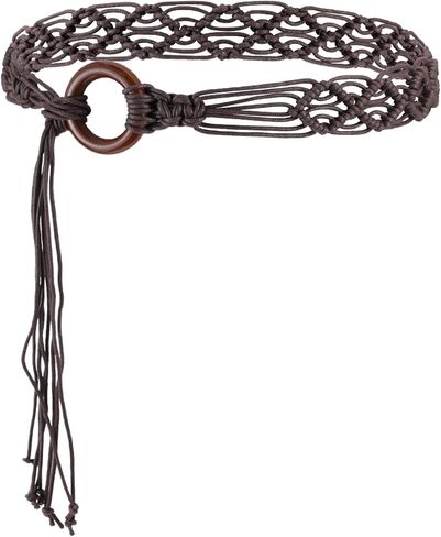 حزام منسوج من QfwdfcTrenz Boho، أحزمة حبل مضفرة وحزام غربي للنساء من العصور الوسطى وأحزمة خصر طويلة بشراشيب للفستان باللون البني الفاتح in Kuwait