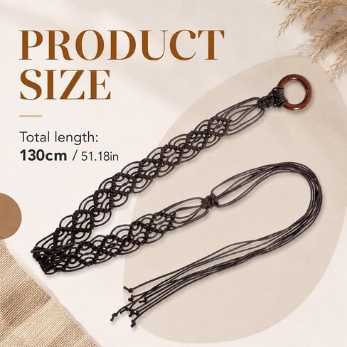 حزام منسوج من QfwdfcTrenz Boho، أحزمة حبل مضفرة وحزام غربي للنساء من العصور الوسطى وأحزمة خصر طويلة بشراشيب للفستان باللون البني الفاتح in Kuwait