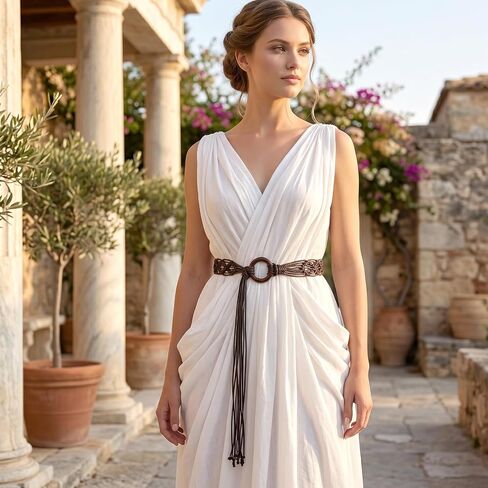 حزام منسوج من QfwdfcTrenz Boho، أحزمة حبل مضفرة وحزام غربي للنساء من العصور الوسطى وأحزمة خصر طويلة بشراشيب للفستان باللون البني الفاتح in Kuwait