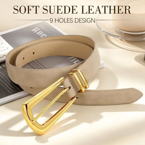 WHIPPY Women Leather Belt for Jeans Pants Dresses Elegant Gold Buckle Fashion Ladies Waist Belt for Casual Office Outfit in Kuwait