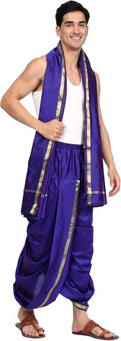 Rameshwaram Fabrics Mens Ready to Wear Silk Dhoti with Angwastra Set - Pocket Dhothi in Saudi Arabia