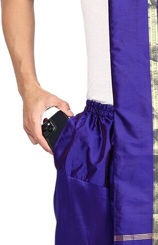 Rameshwaram Fabrics Mens Ready to Wear Silk Dhoti with Angwastra Set - Pocket Dhothi in Saudi Arabia