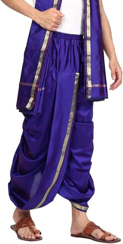 Rameshwaram Fabrics Mens Ready to Wear Silk Dhoti with Angwastra Set - Pocket Dhothi in Saudi Arabia