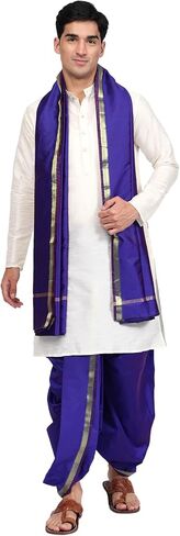 Rameshwaram Fabrics Mens Ready to Wear Silk Dhoti with Angwastra Set - Pocket Dhothi in Saudi Arabia