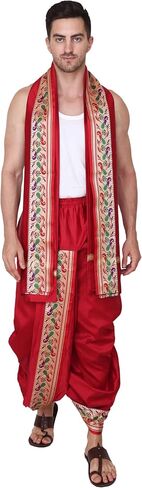 Rameshwaram Fabrics Mens Ready to Wear Silk Dhoti with Angwastra Set - Pocket Dhothi in Saudi Arabia