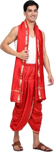 Rameshwaram Fabrics Mens Ready to Wear Silk Dhoti with Angwastra Set - Pocket Dhothi in Saudi Arabia