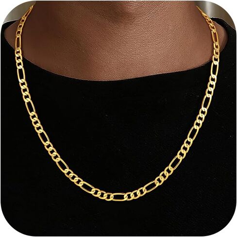 HIMSTORY Gold Chain for Men, 18K Gold Plated 925 Sterling Silver 3.5MM/5MM/7MM Figaro Chain Diamond Cut Gold Necklace Jewelry Gifts for Boyfriend Father Husband in Saudi Arabia