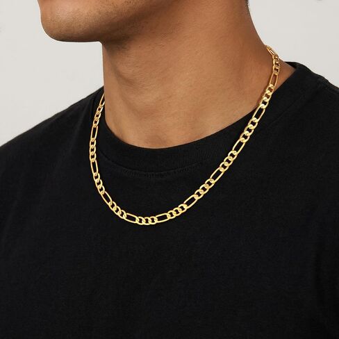 HIMSTORY Gold Chain for Men, 18K Gold Plated 925 Sterling Silver 3.5MM/5MM/7MM Figaro Chain Diamond Cut Gold Necklace Jewelry Gifts for Boyfriend Father Husband in Saudi Arabia
