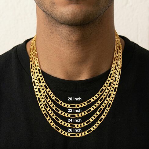 HIMSTORY Gold Chain for Men, 18K Gold Plated 925 Sterling Silver 3.5MM/5MM/7MM Figaro Chain Diamond Cut Gold Necklace Jewelry Gifts for Boyfriend Father Husband in Saudi Arabia