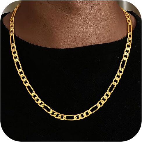 HIMSTORY Gold Chain for Men, 18K Gold Plated 925 Sterling Silver 3.5MM/5MM/7MM Figaro Chain Diamond Cut Gold Necklace Jewelry Gifts for Boyfriend Father Husband in Saudi Arabia