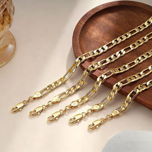 HIMSTORY Gold Chain for Men, 18K Gold Plated 925 Sterling Silver 3.5MM/5MM/7MM Figaro Chain Diamond Cut Gold Necklace Jewelry Gifts for Boyfriend Father Husband in Saudi Arabia