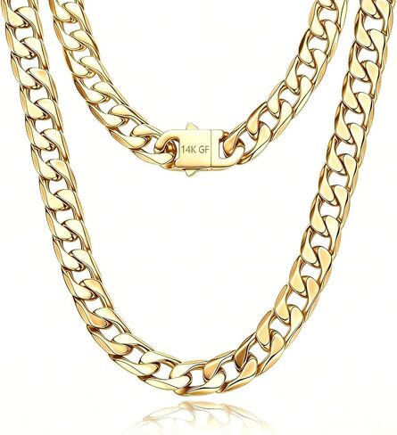 Qlaway 14MM Gold Cuban Link Chain for Men, 316L Stainless Steel and 14K Gold Filled, Gold Chains for Men, Available In 22/24/26/28/30 Inches, Gold Mens Necklace in Saudi Arabia