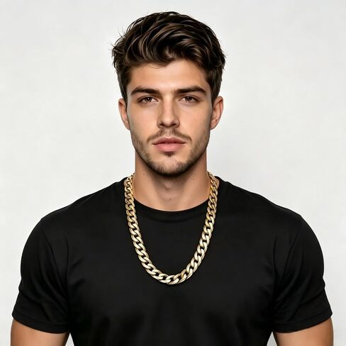 Qlaway 14MM Gold Cuban Link Chain for Men, 316L Stainless Steel and 14K Gold Filled, Gold Chains for Men, Available In 22/24/26/28/30 Inches, Gold Mens Necklace in Saudi Arabia