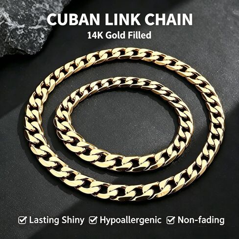 Qlaway 14MM Gold Cuban Link Chain for Men, 316L Stainless Steel and 14K Gold Filled, Gold Chains for Men, Available In 22/24/26/28/30 Inches, Gold Mens Necklace in Saudi Arabia