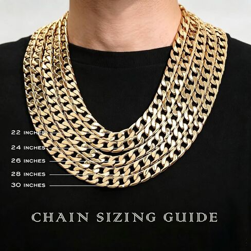 Qlaway 14MM Gold Cuban Link Chain for Men, 316L Stainless Steel and 14K Gold Filled, Gold Chains for Men, Available In 22/24/26/28/30 Inches, Gold Mens Necklace in Saudi Arabia