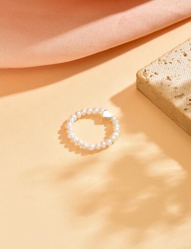 Pearl Stretchy Ring for Women,Non Tarnish 925 Sterling Silver Heart Adjustable Stackable Artificial Irregular Pearls Beaded Ring to Daughter Mother Boho Cultured Style Pearl Jewelry Birthday Wedding Gifts in Saudi Arabia