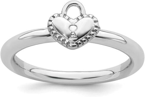 Solid 925 Sterling Silver Stackable Heart Padlock Ring Eternity Band in Kuwait