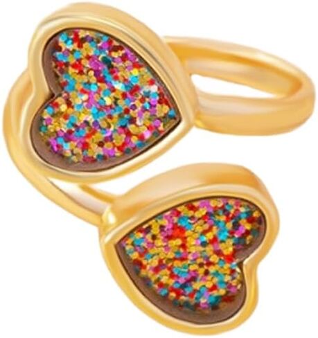 Dtja Gold Love Heart Stacking Statement Ring for Women Zinc Alloy with Gold Plated Double Hearted Adjustable Open Wrap Finger Rings Retro Unique Valentine Birthday Party Accessories Jewelry in Kuwait