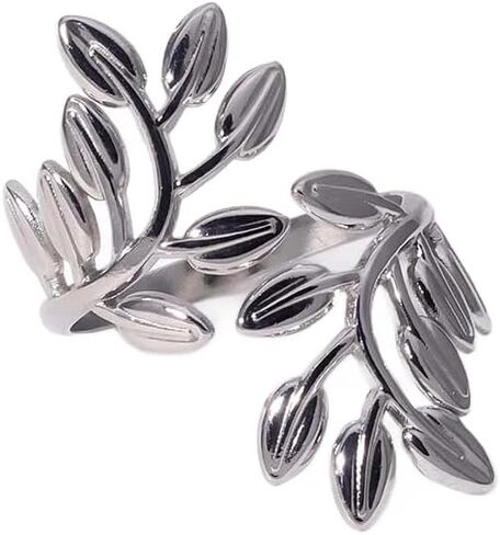 Stainless Steel Leaf Statement Ring for Women Laurel Branch Leaves Open Adjustable Band Fashion Finger Stacking Rings Birthday Party Jewelry Gifts Friendship in Saudi Arabia