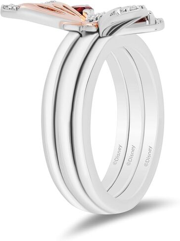 Jewelili Enchanted Disney Fine Jewelry 14K Rose Gold over Sterling Silver with 1/10 Cttw Diamond and Red Garnet Mulan Stackable Rings in Kuwait