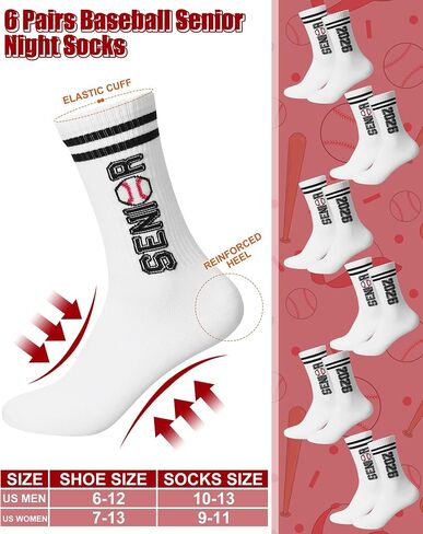 6 أزواج من جوارب البيسبول 2026 للكبار من Glitopper، جوارب رياضية للتخرج، جوارب للطاقم الرياضي للمدرسة الثانوية، هدايا ليلية لكبار السن للاعبين، الفرق، المدربين، التدريب، تهانينا على التخرج in Kuwait