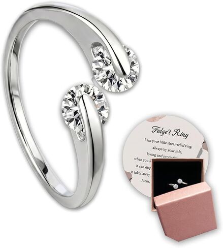 Fidget Spinner Rings for Women, 5A CZ Adjustable Stress Relief Ring, Silver Plated Spinning Ring for Women, Calm Rings with Healing Card & Box in Saudi Arabia