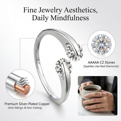 Fidget Spinner Rings for Women, 5A CZ Adjustable Stress Relief Ring, Silver Plated Spinning Ring for Women, Calm Rings with Healing Card & Box in Saudi Arabia