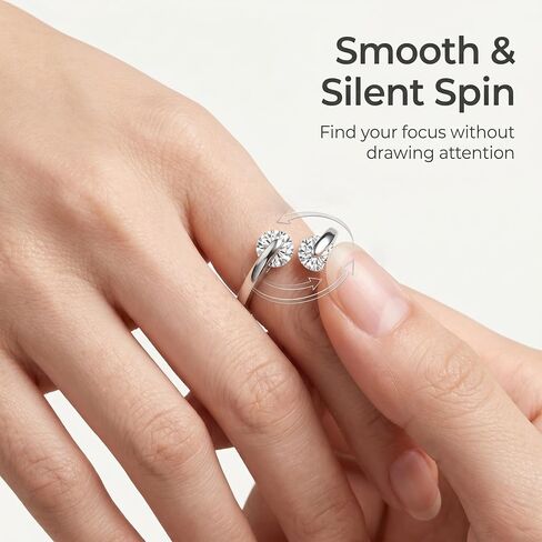 Fidget Spinner Rings for Women, 5A CZ Adjustable Stress Relief Ring, Silver Plated Spinning Ring for Women, Calm Rings with Healing Card & Box in Saudi Arabia