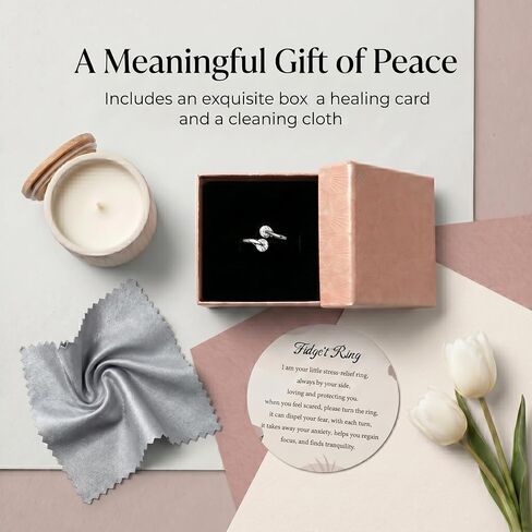 Fidget Spinner Rings for Women, 5A CZ Adjustable Stress Relief Ring, Silver Plated Spinning Ring for Women, Calm Rings with Healing Card & Box in Saudi Arabia