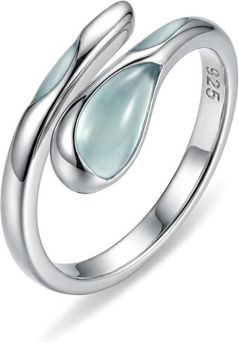 Wrap Twist Blue Jade Adjustable Ring for Women, 925 Sterling Silver Snake Ring with Stone Statement Jewelry Gift in Saudi Arabia