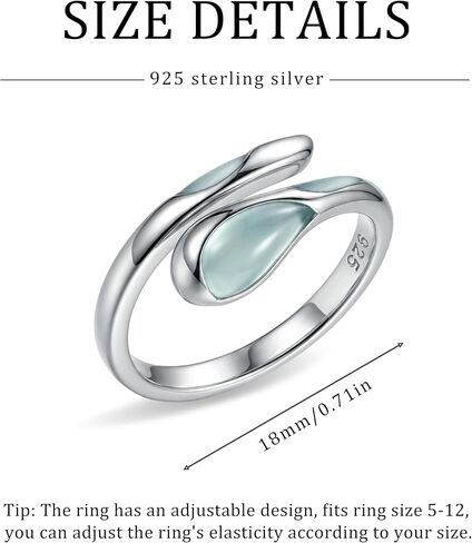 Wrap Twist Blue Jade Adjustable Ring for Women, 925 Sterling Silver Snake Ring with Stone Statement Jewelry Gift in Saudi Arabia