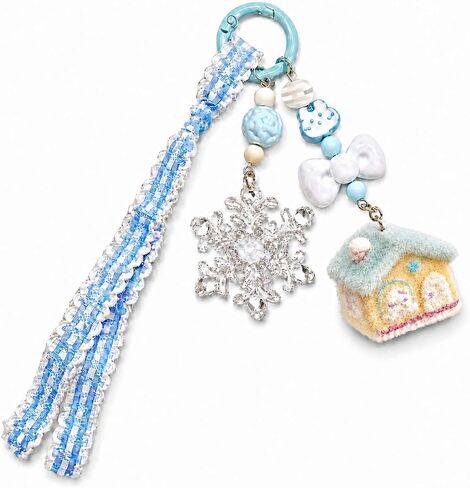 Home Keychain – Snowflake Keychains Bag Charms for Women with Flocked House, Cat Head and Ribbon Decorations, Aesthetic Y2K Key Chains Gifts for Blue Lovers, Girls and Family in Kuwait