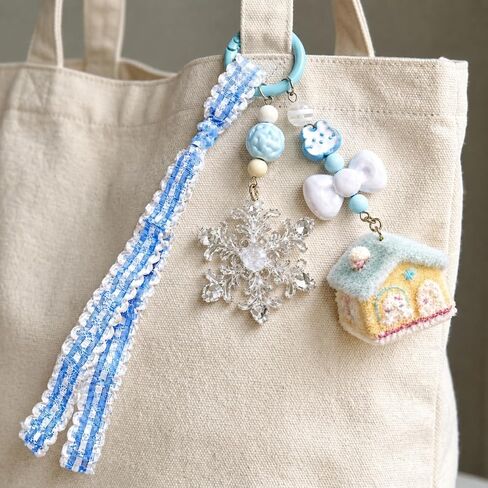 Home Keychain – Snowflake Keychains Bag Charms for Women with Flocked House, Cat Head and Ribbon Decorations, Aesthetic Y2K Key Chains Gifts for Blue Lovers, Girls and Family in Kuwait