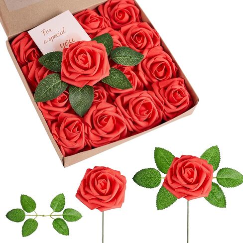 XIANNVXI Pink Artificial Flowers Foam Fake Roses Bulk with Stems Pink Flowers for DIY Wedding Bouquets Fake Roses for Party Valentines Day Decorations 16Pcs in Kuwait