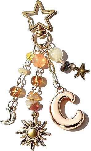 Initial Bag Charms Keychain - Gold Cute Y2K Aesthetic Boho Beaded Purse Charm for Handbags Birthday Gift for Women in Saudi Arabia