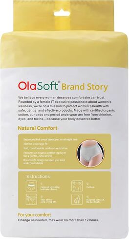 ملابس داخلية من القطن العضوي من OlaSoft للاستخدام مرة واحدة، بعد الولادة، سلس البول، غير معطرة، فائقة الامتصاص، رفيعة للغاية، 20 قطعة، من M إلى XL (يناسب الخصر بحد أقصى 130 سم) in Kuwait