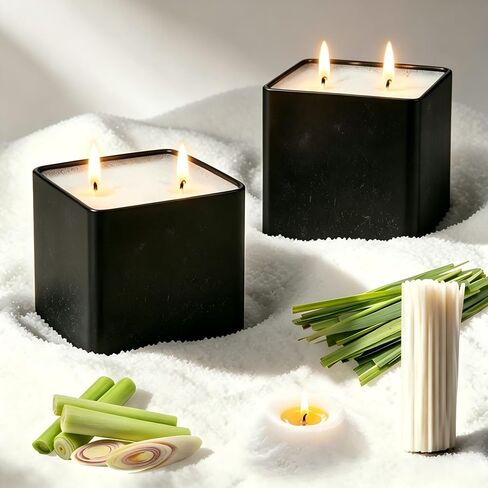 Citronella Candle Outdoor,Pearled Candle Sand Gift Set 1.3LB,50 Wicks,2 Large Jar, Natural Lemongrass Scent, 120Hour Burn,Refillable Pearl Wax Sand Candle Set for Indoor Patio Garden Camping Backyard in Saudi Arabia