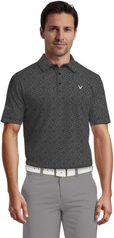 Callaway Opti-Dri Performance Golf Polos for Men, Mens Polo Shirts Short Sleeve with Moisture-Wicking Technology, Golf Tees - Black Print Large in Kuwait