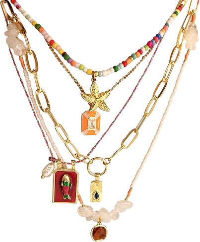 Bohemian Layered Necklace Set Multi Layered Chain Pendant Necklace for Women in Saudi Arabia