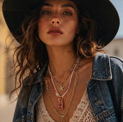 Bohemian Layered Necklace Set Multi Layered Chain Pendant Necklace for Women in Saudi Arabia
