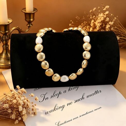 BOMAIL 4Pcs Chunky Imitation Pearl Necklaces for Women Layered Choker Set | Chunky Gold Bead Faux Pearl Beaded Necklaces Irregular Pearl Beaded Necklace for Summer Beach Daily Wearing Jewelry Gifts in Saudi Arabia