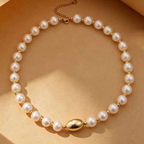 BOMAIL 4Pcs Chunky Imitation Pearl Necklaces for Women Layered Choker Set | Chunky Gold Bead Faux Pearl Beaded Necklaces Irregular Pearl Beaded Necklace for Summer Beach Daily Wearing Jewelry Gifts in Saudi Arabia