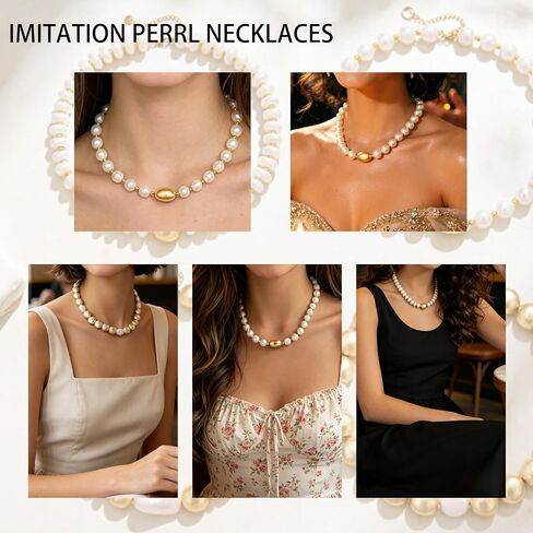 BOMAIL 4Pcs Chunky Imitation Pearl Necklaces for Women Layered Choker Set | Chunky Gold Bead Faux Pearl Beaded Necklaces Irregular Pearl Beaded Necklace for Summer Beach Daily Wearing Jewelry Gifts in Saudi Arabia