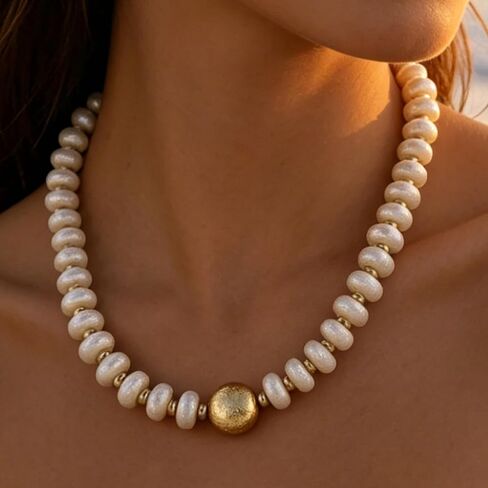 BOMAIL 4Pcs Chunky Imitation Pearl Necklaces for Women Layered Choker Set | Chunky Gold Bead Faux Pearl Beaded Necklaces Irregular Pearl Beaded Necklace for Summer Beach Daily Wearing Jewelry Gifts in Saudi Arabia