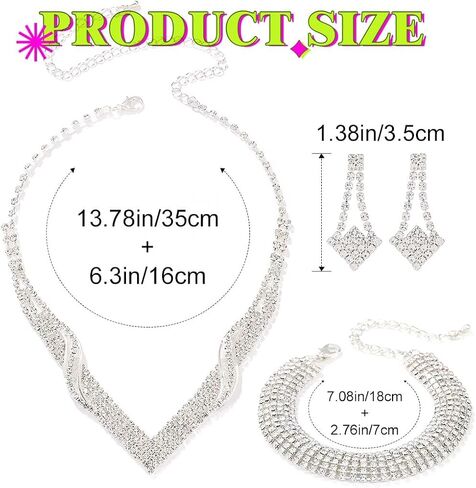 Sixexey Rhinestone Bridal Jewelry Set Silver Wedding Necklace Earrings Prom Costume Jewelry Accessories for Women in Saudi Arabia