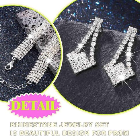 Sixexey Rhinestone Bridal Jewelry Set Silver Wedding Necklace Earrings Prom Costume Jewelry Accessories for Women in Saudi Arabia